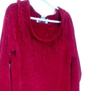 1990s Carolina Colors Red Fringe Long sweater - Size L